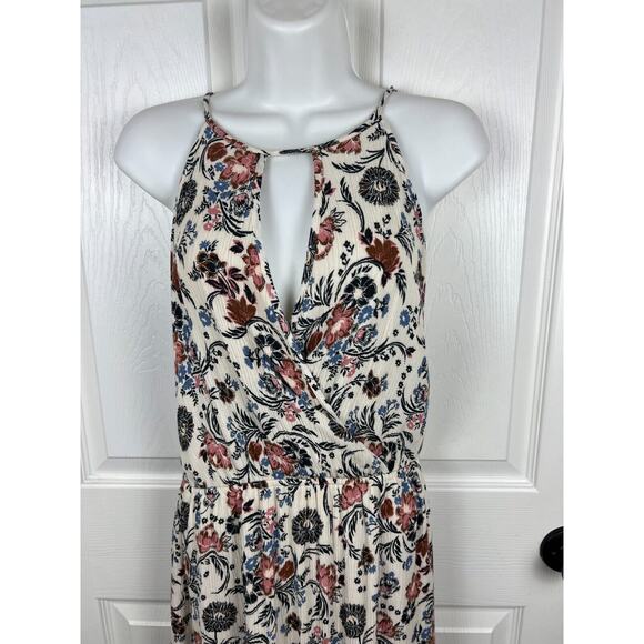 Ivory Floral Print Halter Open Back Maxi Dress American Eagle Medium Boho - Picture 7 of 10